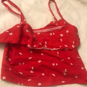 Red Crop Top with white flowers